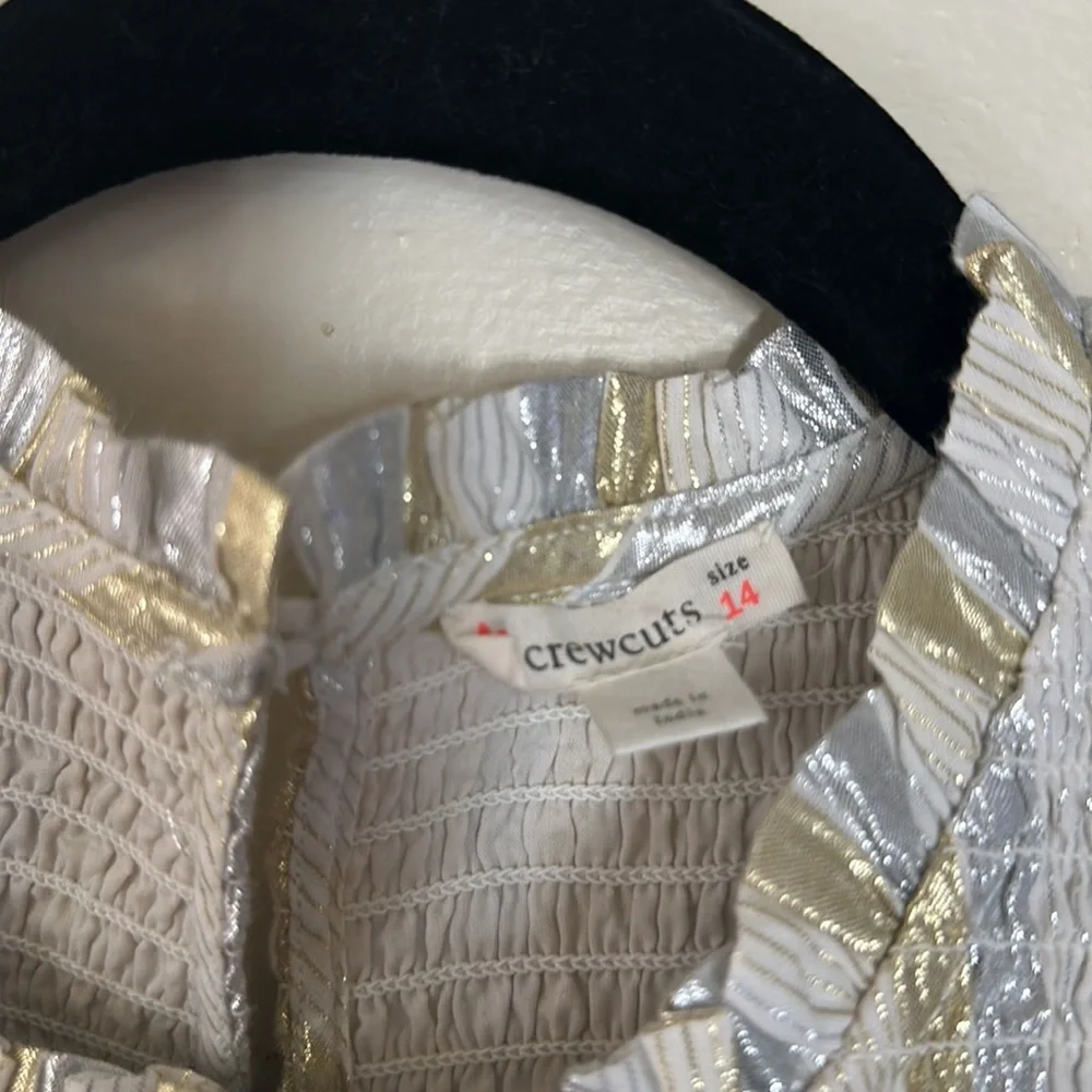 Crewcuts white metallic smocked striped dress